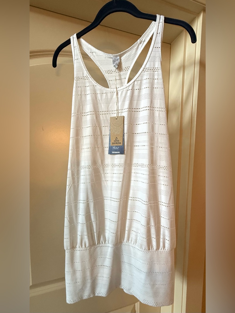 New Sz XL Prana White Eyelet Lacy Racerback Tank,Resort Vacation Beachy